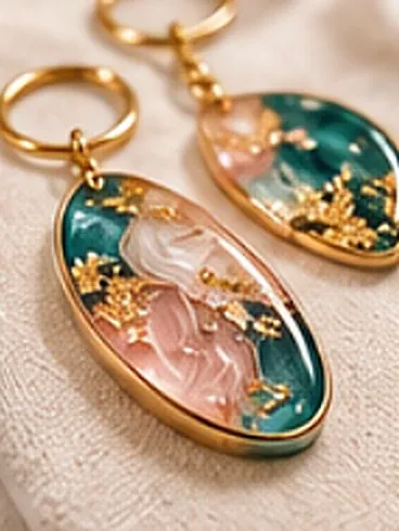 Oval keychains with gold leaf