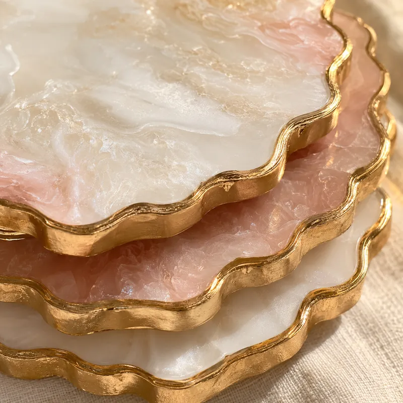 Scalloped coasters with hand-painted gold edges
