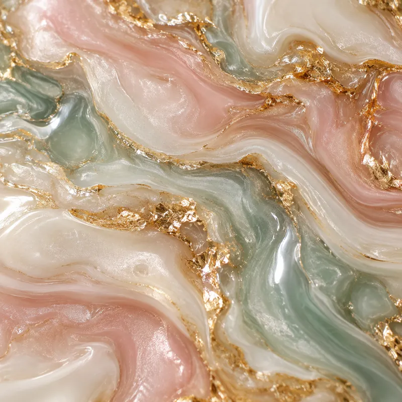 Pearl, blush and sea-glass marble swirl with gold veins